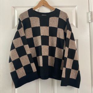 Checkerboard Checkered Sweater with Bell Sleeves